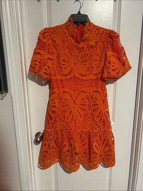 Women’s Orange Lace Fit & Flare Dress